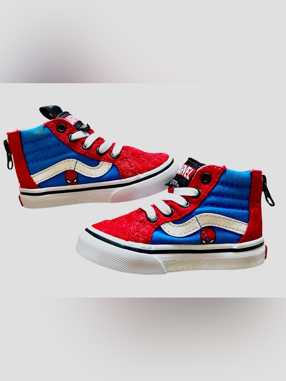Vans x Marvel Spider-Man High Top Sneaks Red White Blue New Size 4.5 Toddler